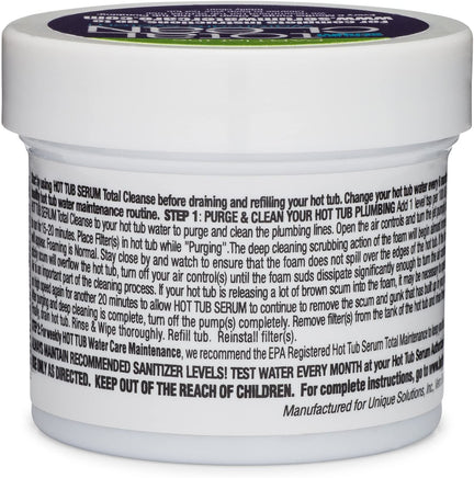 The Serum Total Cleans Watercare shows the back of the label which is all written in a small, black font.  It is mainly the directions for how to use this product.