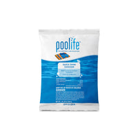 The Quick Swim Oxidizer is a half white, half blue, package and is made by Pool Life.  The top, white half of the package read “Pool life:  Exclusive Pool Care Collection” in blue.  The bottom blue half lists active ingredients and a caution in white, bold lettering.  A rounded square that is half light blue and half white is centered on the dark, blue half of the package.  The dark, blue lettering in the square reads “Quick Swim Oxidizer:  Multifunctional Oxidizer Treatment:  Swim in fifteen minutes.”