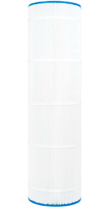 This CS250 filter is cylinder-shaped with a thin blue, plastic casing on the top and bottom of the filter.  The top casing is made of a thin, blue plastic with a hole  centered on the top.  The majority of the center part of the cylinder is packed full of vertical, white, paper pleats which are banded together with 3-5 paper belts.  The bottom casing of the filter is a thin, blue plastic like the top with a hole in the center of the casing.