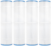This CV340 filter is cylinder-shaped with a thin blue, plastic casing on the top and bottom of the filter.  The top casing is made of a thin, blue plastic with a hole centered on the top.  The majority of the center part of the cylinder is packed full of vertical, white, paper pleats which are banded together with a few thin, paper belts.  The bottom casing of the filter is a thin, blue plastic like the top with a hole in the center of the casing.  This item is only sold in packs of four.