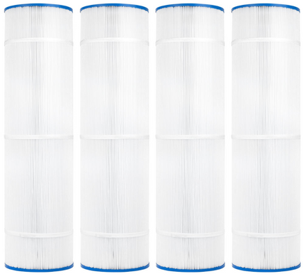 This CV340 filter is cylinder-shaped with a thin blue, plastic casing on the top and bottom of the filter.  The top casing is made of a thin, blue plastic with a hole centered on the top.  The majority of the center part of the cylinder is packed full of vertical, white, paper pleats which are banded together with a few thin, paper belts.  The bottom casing of the filter is a thin, blue plastic like the top with a hole in the center of the casing.  This item is only sold in packs of four.