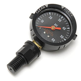 R0556900 is a black pressure gauge for a Jandy CS series filter. The gauge face is round with a black ring and background. A red needle indicates filter pressure on the dial from 0-60 psi. 